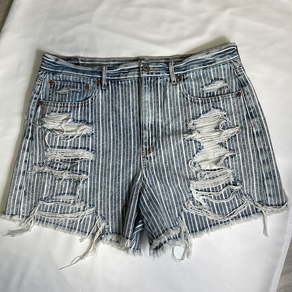 American Eagle Distressed Stripe Jean Shorts